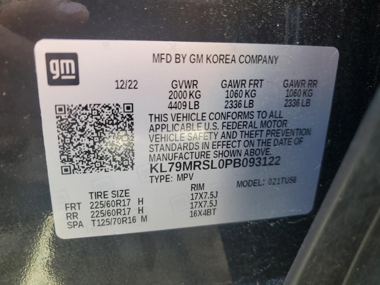 2023 Chevrolet Trailblazer Lt VIN: KL79MRSL0PB093122 Lot: 70731945