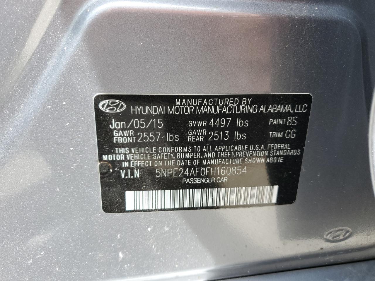 2015 Hyundai Sonata Se VIN: 5NPE24AF0FH160854 Lot: 70173775