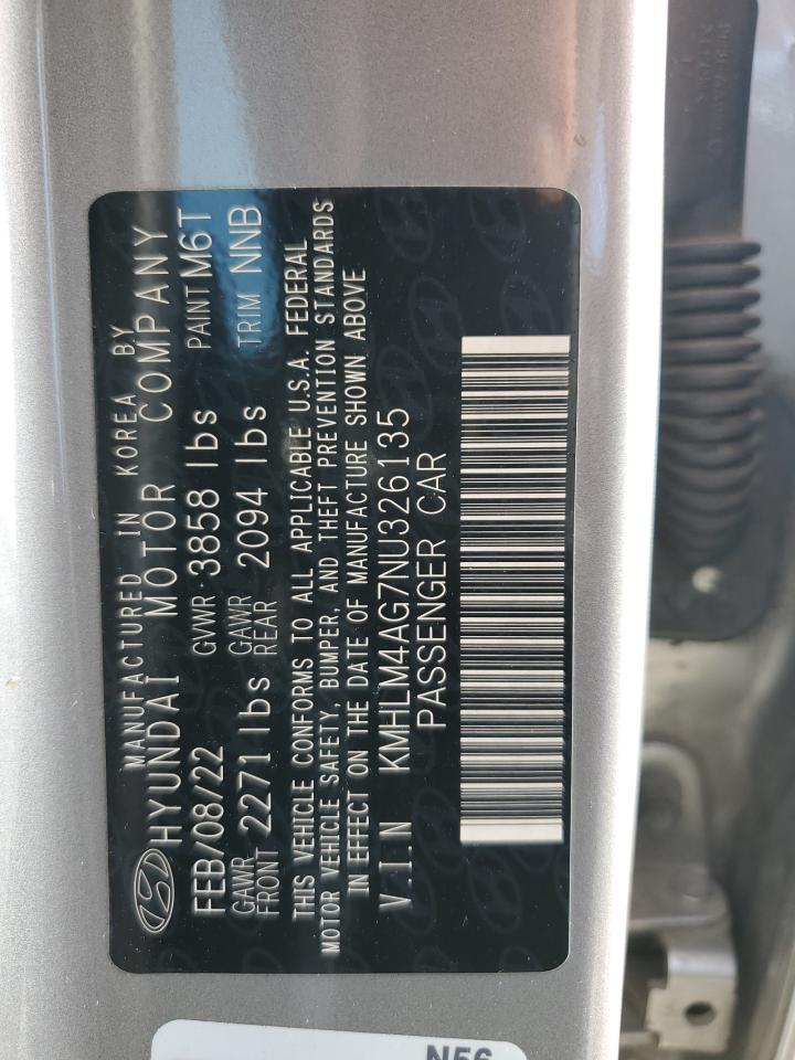 2022 Hyundai Elantra Sel VIN: KMHLM4AG7NU326135 Lot: 69615655