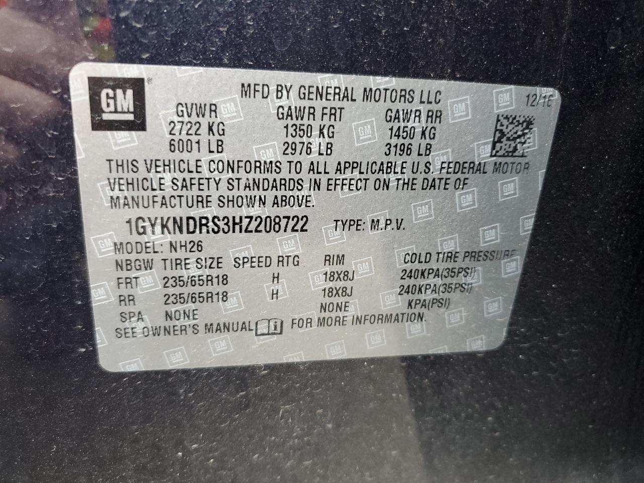 2017 Cadillac Xt5 Luxury VIN: 1GYKNDRS3HZ208722 Lot: 70567615