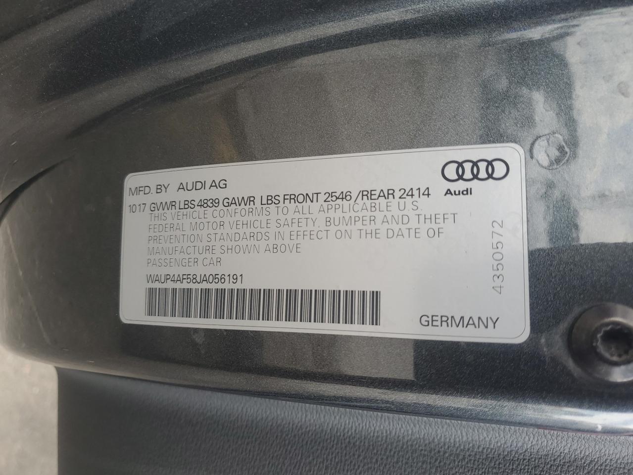 2018 Audi S5 Premium Plus VIN: WAUP4AF58JA056191 Lot: 67808225