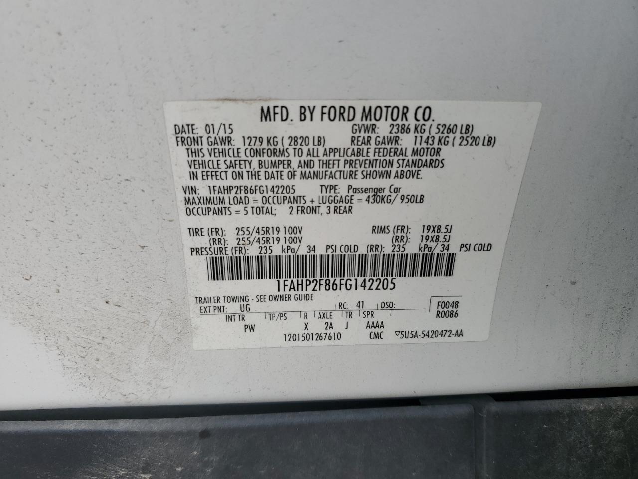 2015 Ford Taurus Limited VIN: 1FAHP2F86FG142205 Lot: 70444295