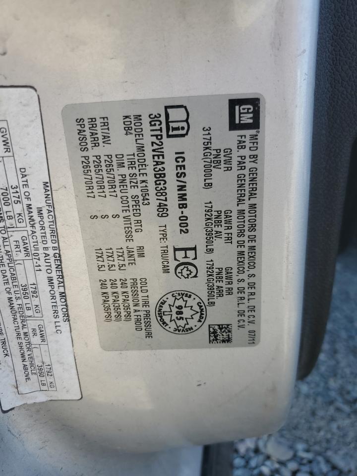 2011 GMC Sierra K1500 Sle VIN: 3GTP2VEA3BG387469 Lot: 69103795