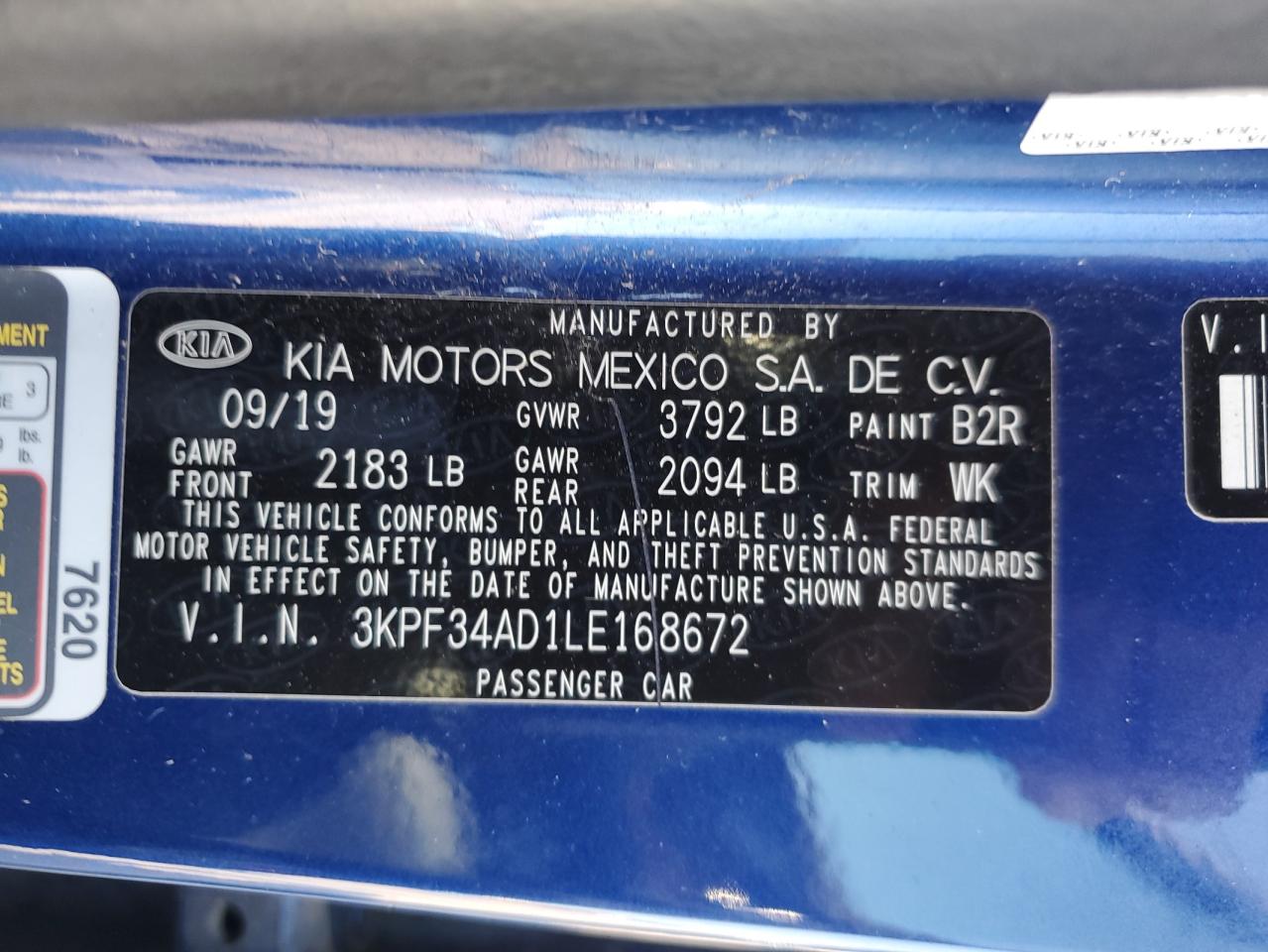 2020 Kia Forte Gt Line VIN: 3KPF34AD1LE168672 Lot: 70096405