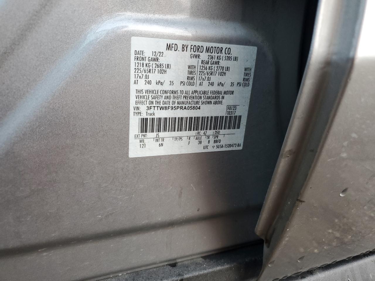 2023 Ford Maverick Xl VIN: 3FTTW8F95PRA05804 Lot: 68494375