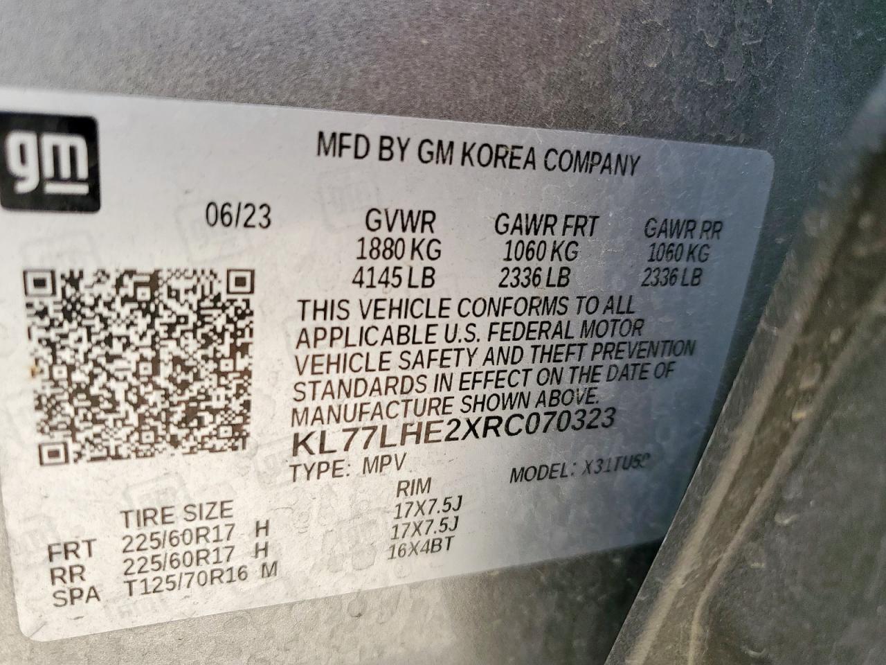 2024 Chevrolet Trax 1Lt VIN: KL77LHE2XRC070323 Lot: 68197995