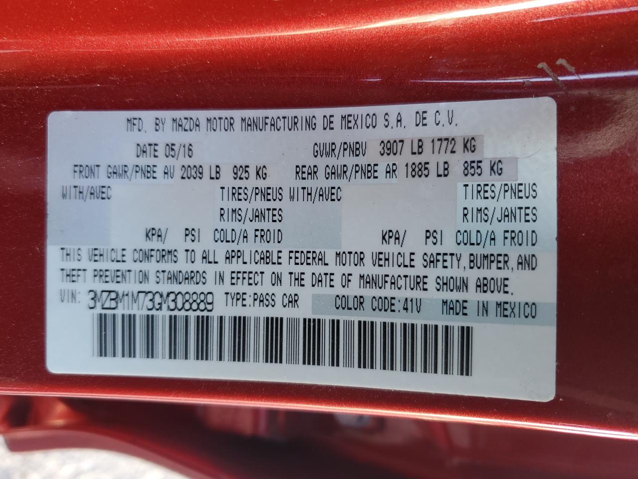 2016 Mazda 3 Touring VIN: 3MZBM1M73GM308889 Lot: 70435265