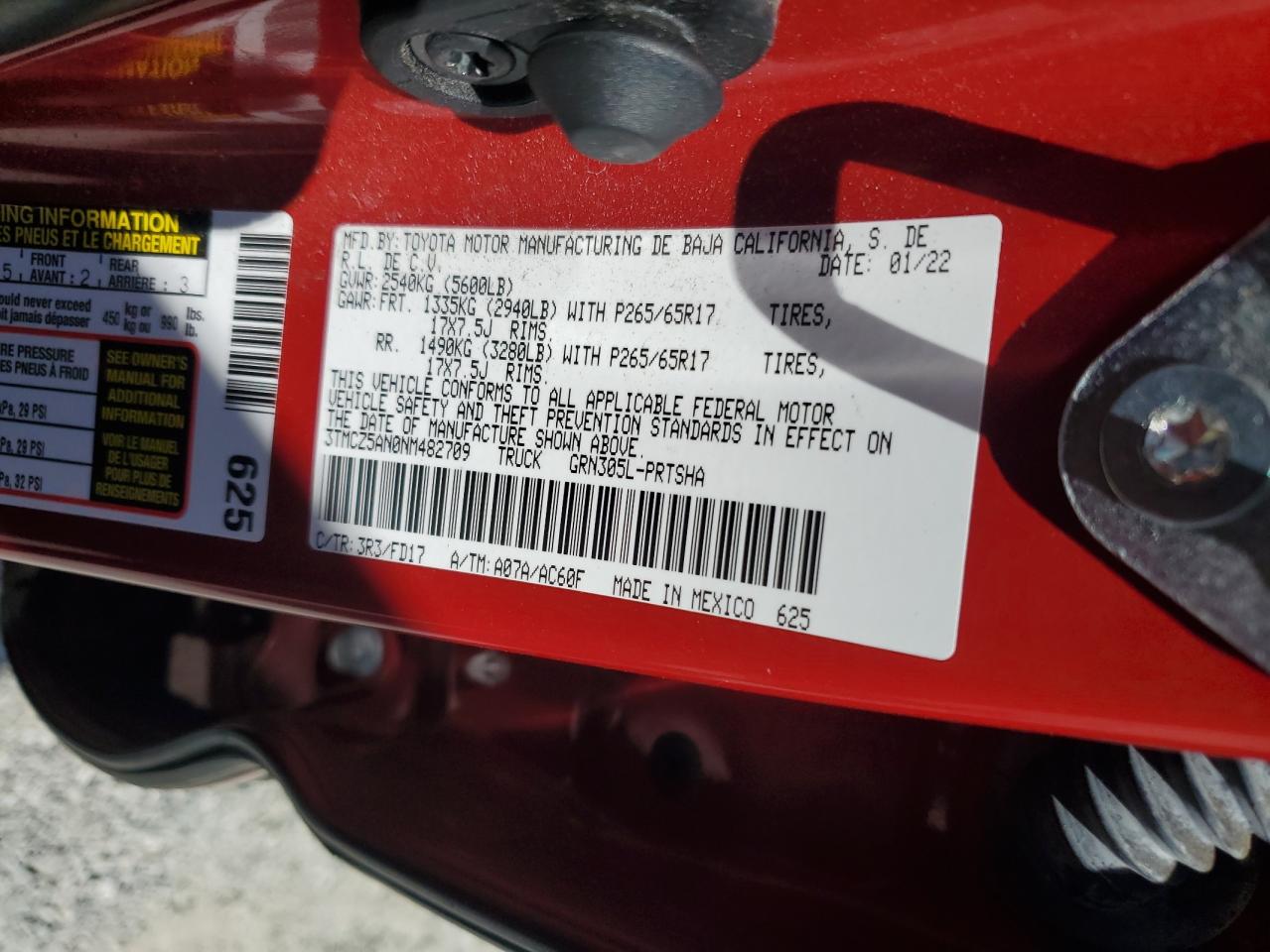 2022 Toyota Tacoma Double Cab VIN: 3TMCZ5AN0NM482709 Lot: 70928905