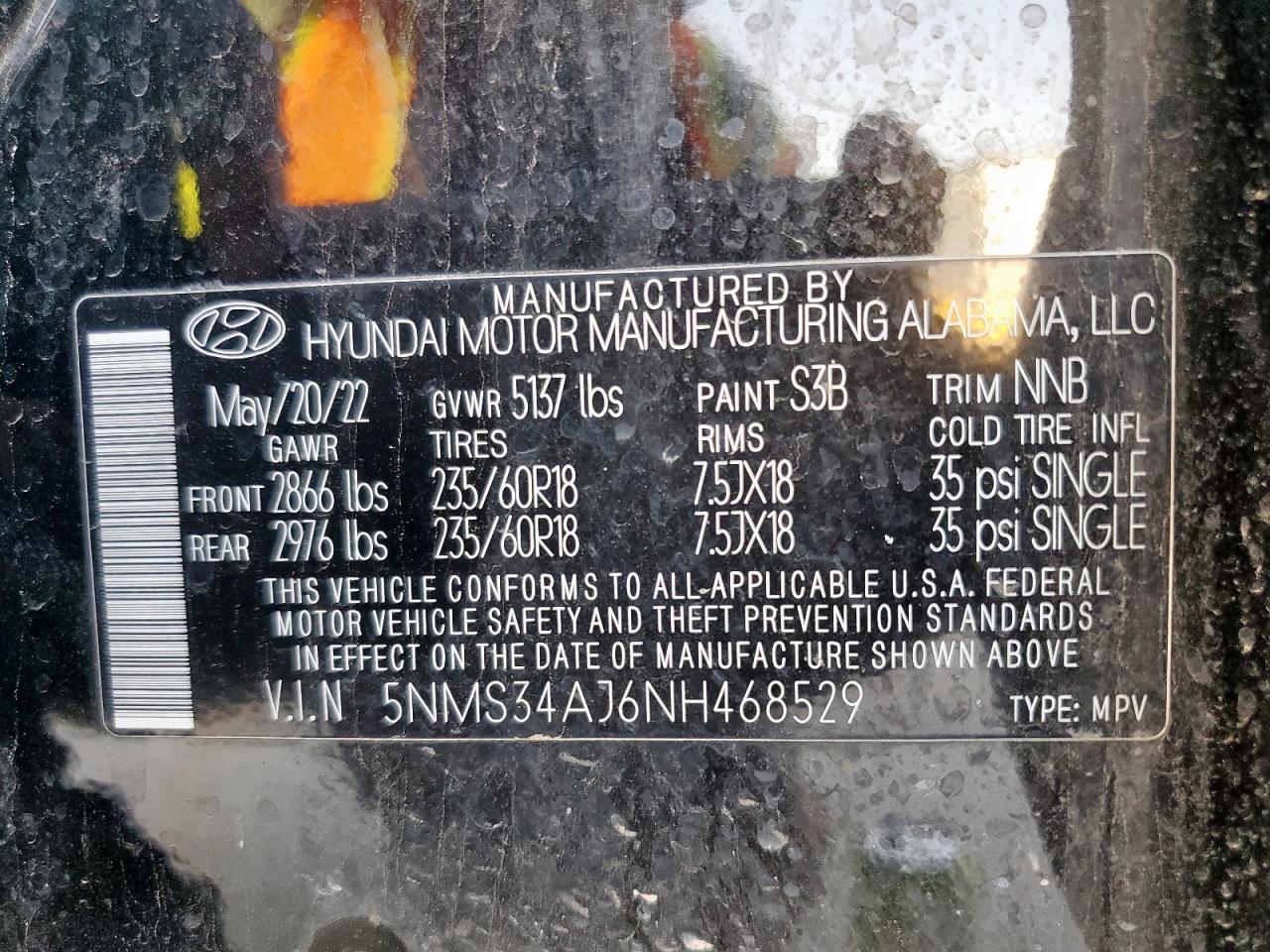 2022 Hyundai Santa Fe Sel VIN: 5NMS34AJ6NH468529 Lot: 67354995