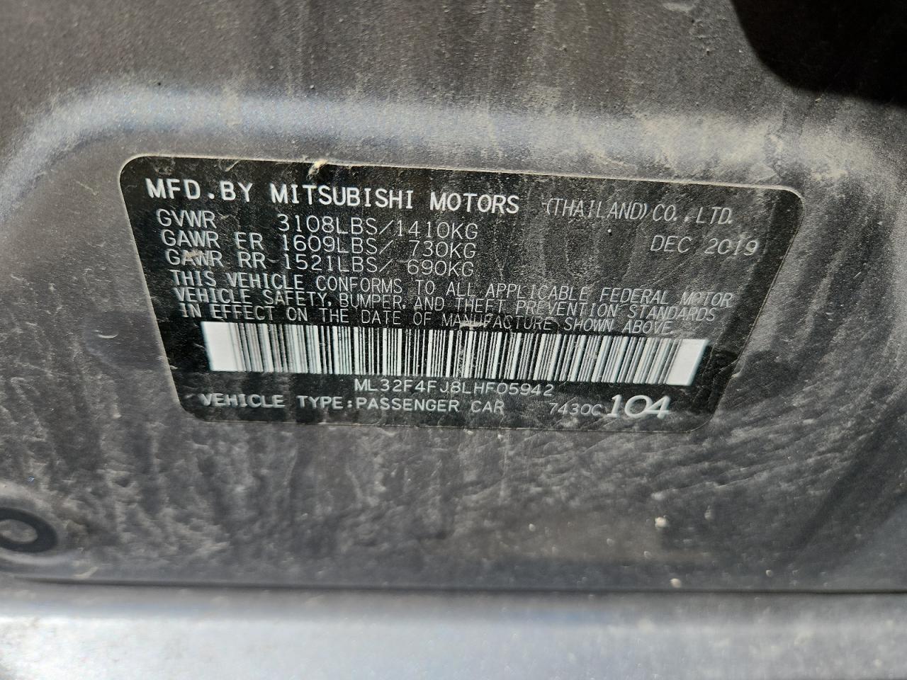 2020 Mitsubishi Mirage G4 Se VIN: ML32F4FJ8LHF05942 Lot: 70526035