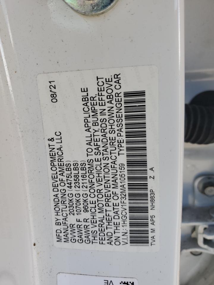 2021 Honda Accord Sport VIN: 1HGCV1F32MA105159 Lot: 94024995