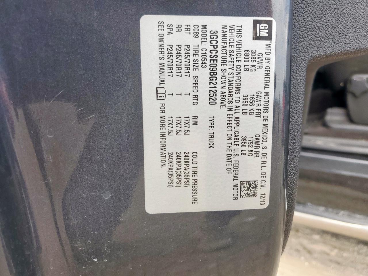 2011 Chevrolet Silverado C1500 Lt VIN: 3GCPCSE09BG212520 Lot: 67540535