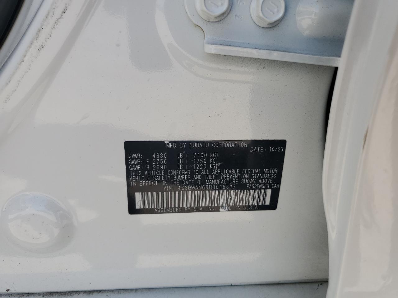 2024 Subaru Legacy Limited VIN: 4S3BWAN68R3016517 Lot: 69536195