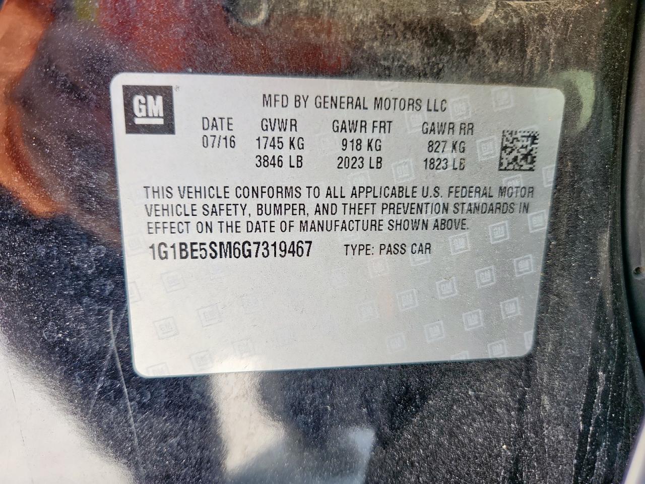 2016 Chevrolet Cruze Lt VIN: 1G1BE5SM6G7319467 Lot: 69517925