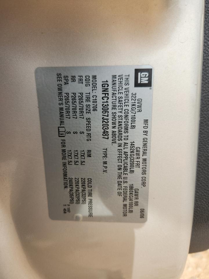 2007 Chevrolet Tahoe C1500 VIN: 1GNFC13067J203487 Lot: 69464065