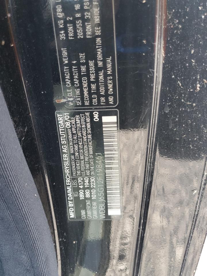 2002 Mercedes-Benz Clk 320 VIN: WDBLJ65G12F198461 Lot: 64737645