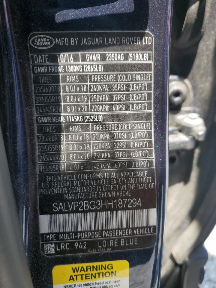 2017 Land Rover Range Rover Evoque Se VIN: SALVP2BG3HH187294 Lot: 67267805