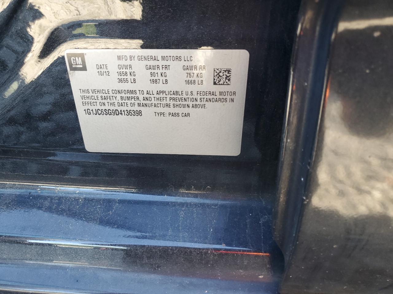 2013 Chevrolet Sonic Lt VIN: 1G1JC6SG9D4136398 Lot: 70391745