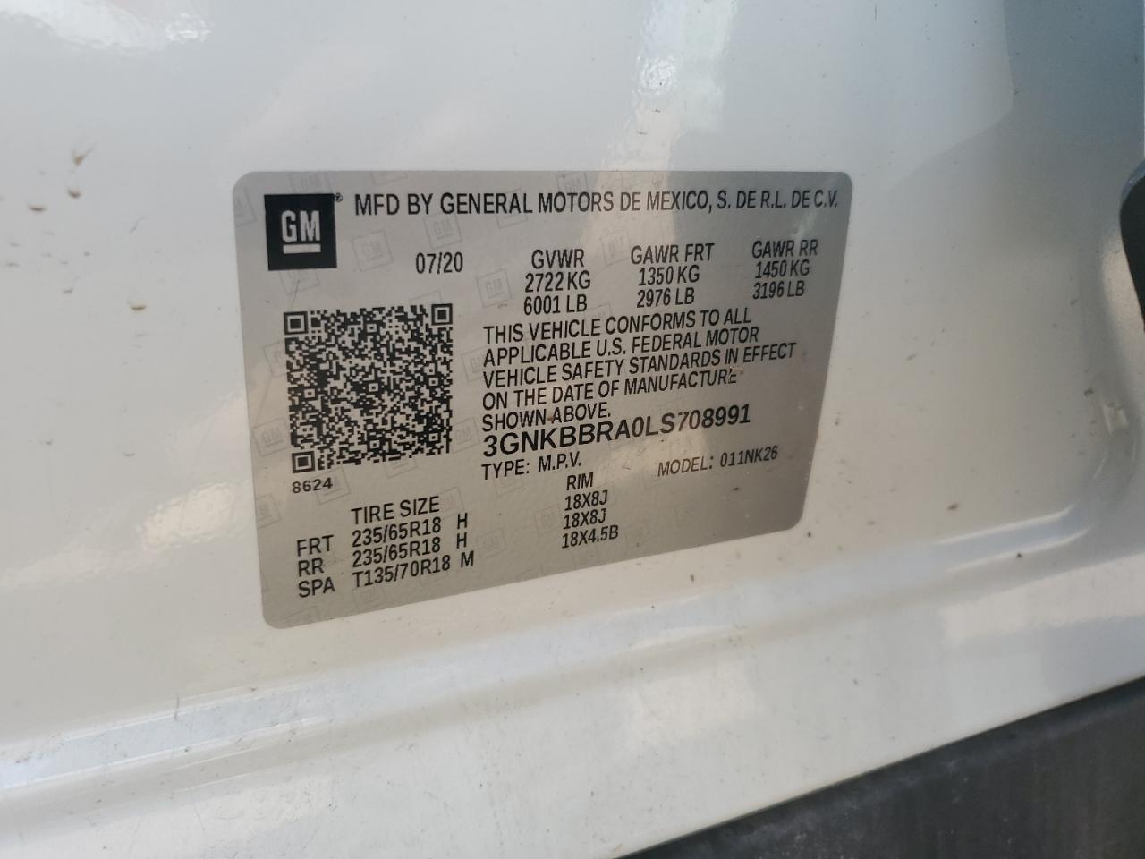 2020 Chevrolet Blazer 1Lt VIN: 3GNKBBRA0LS708991 Lot: 68675145