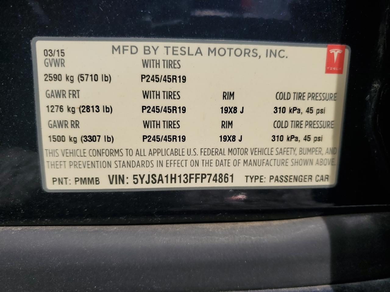 2015 Tesla Model S 85 VIN: 5YJSA1H13FFP74861 Lot: 70289345