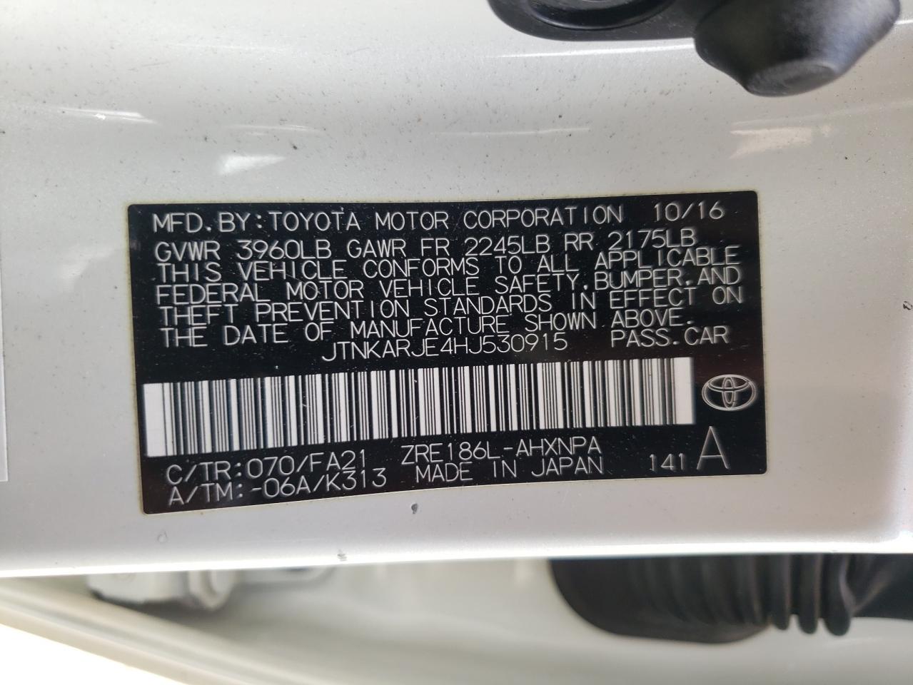 2017 Toyota Corolla Im VIN: JTNKARJE4HJ530915 Lot: 68836855