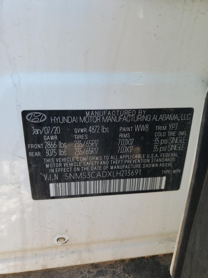 2020 Hyundai Santa Fe Sel VIN: 5NMS3CADXLH213691 Lot: 70103225