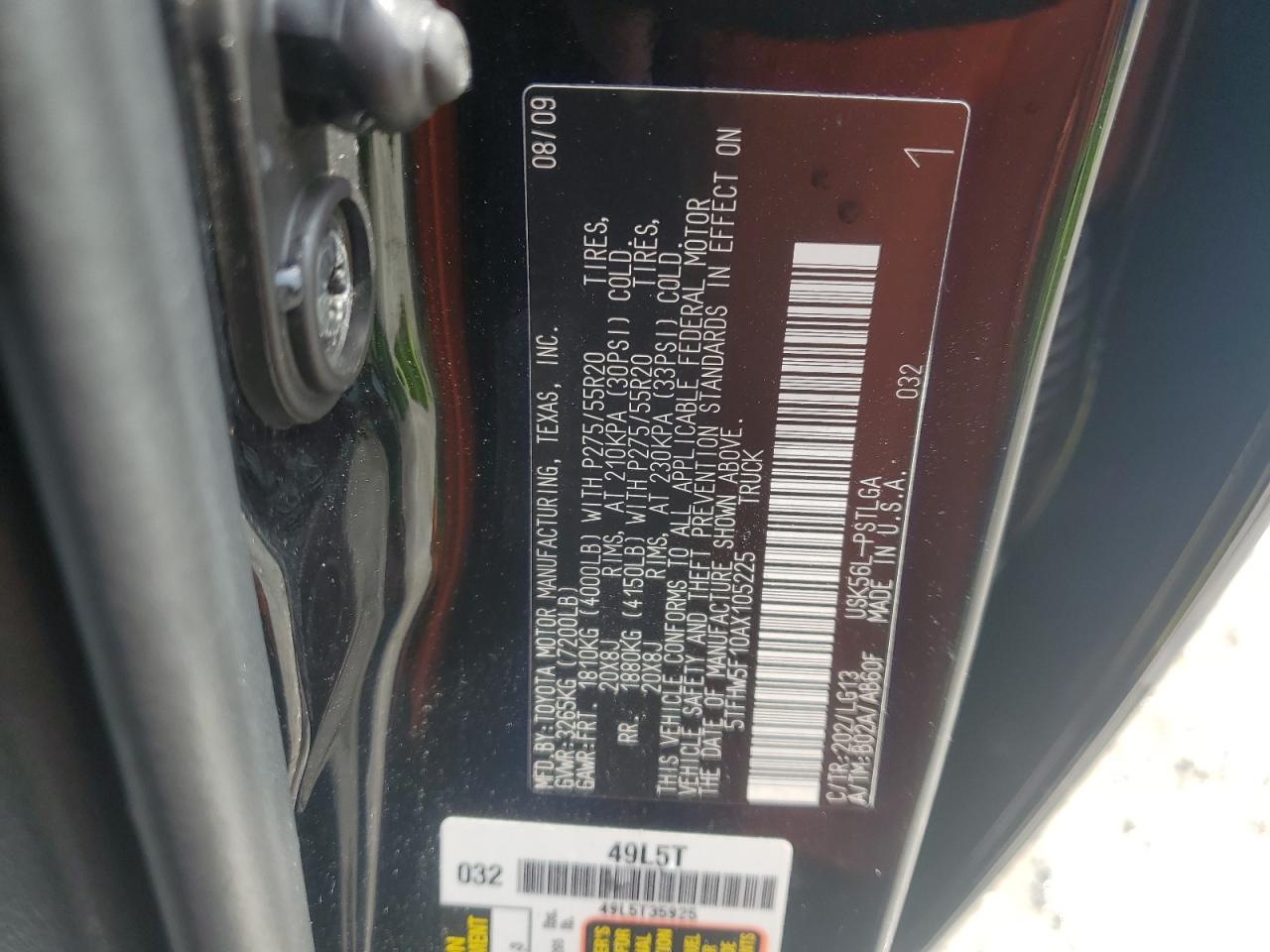 2010 Toyota Tundra Crewmax Limited VIN: 5TFHW5F10AX105225 Lot: 66824105