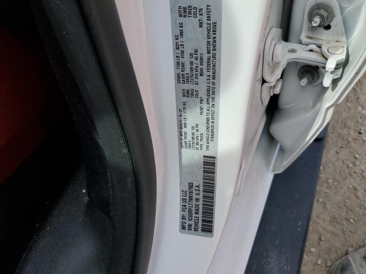 2022 Ram 1500 Rebel VIN: 1C6SRFLT7NN167903 Lot: 70896315