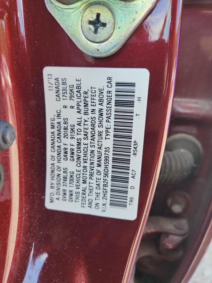 2013 Honda Civic Lx VIN: 2HGFB2F56DH599735 Lot: 70562545
