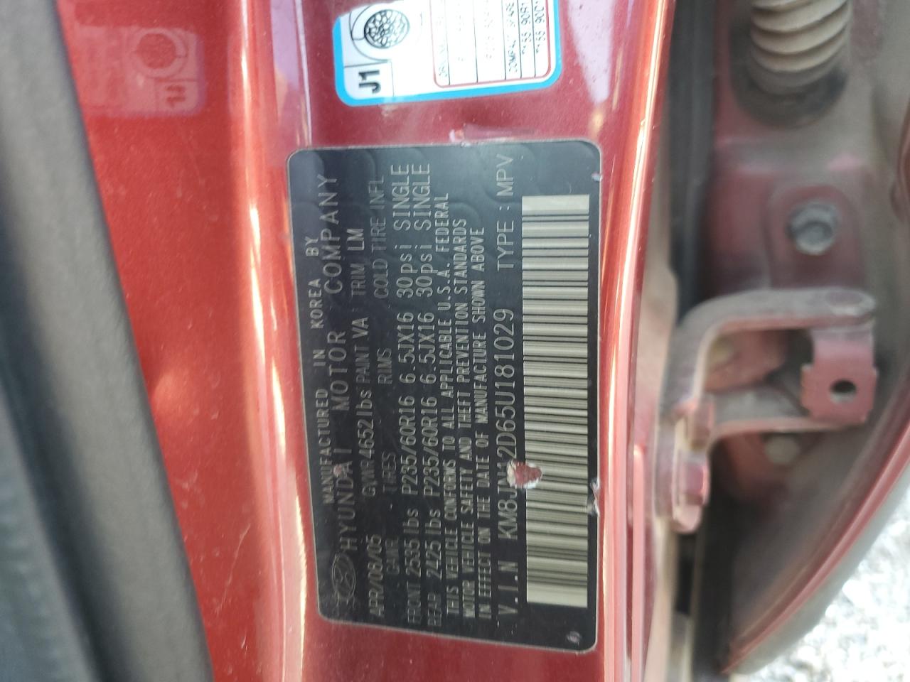 2005 Hyundai Tucson Gls VIN: KM8JN12D65U181029 Lot: 68954495