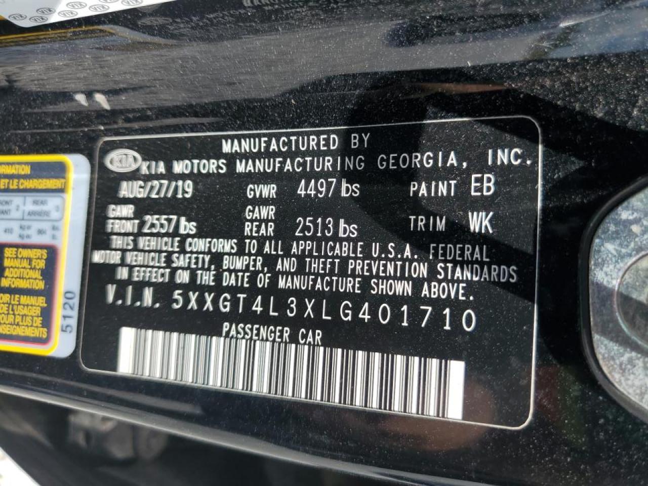 2020 Kia Optima Lx VIN: 5XXGT4L3XLG401710 Lot: 70387945