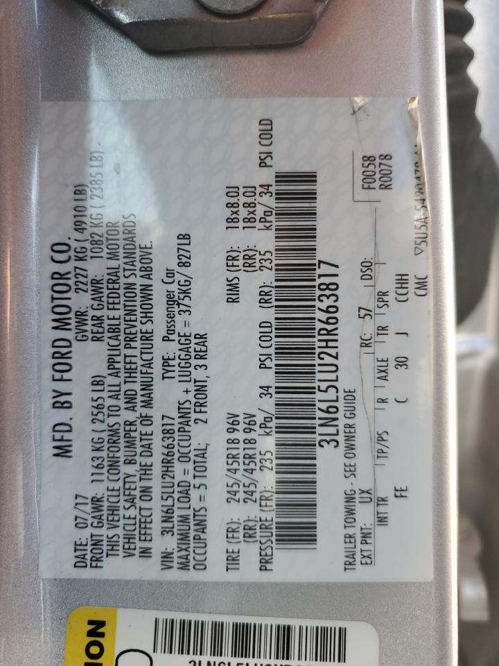 2017 Lincoln Mkz Hybrid Select VIN: 3LN6L5LU2HR663817 Lot: 69997065