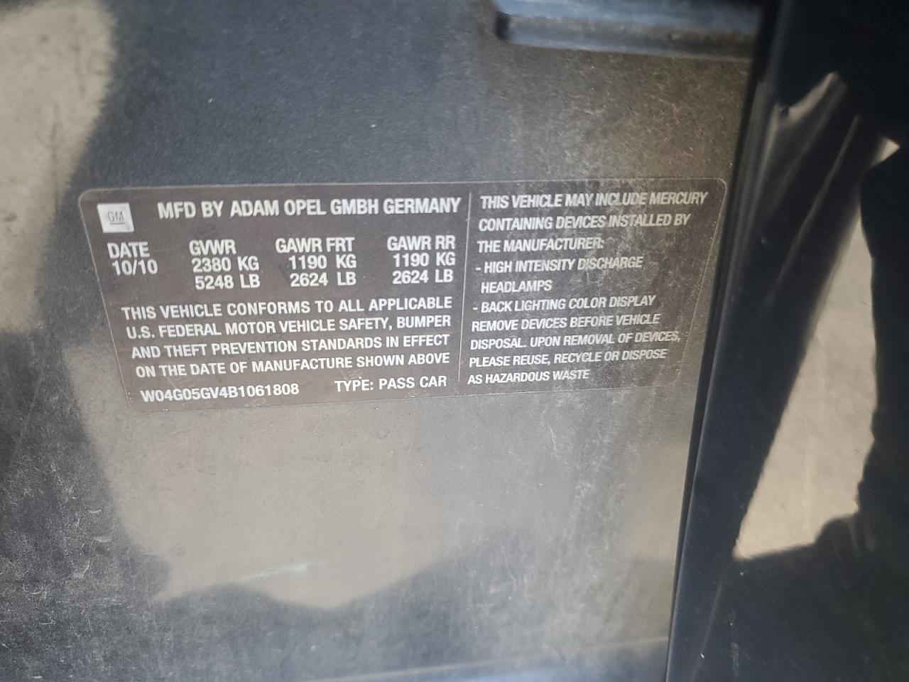 2011 Buick Regal Cxl VIN: W04G05GV4B1061808 Lot: 70760075