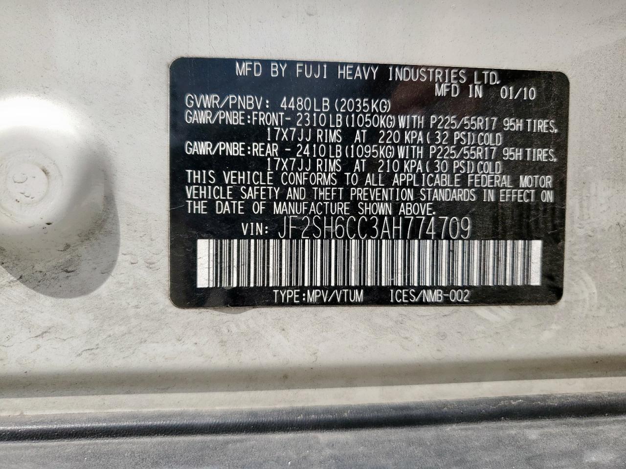 2010 Subaru Forester 2.5X Premium VIN: JF2SH6CC3AH774709 Lot: 70088815