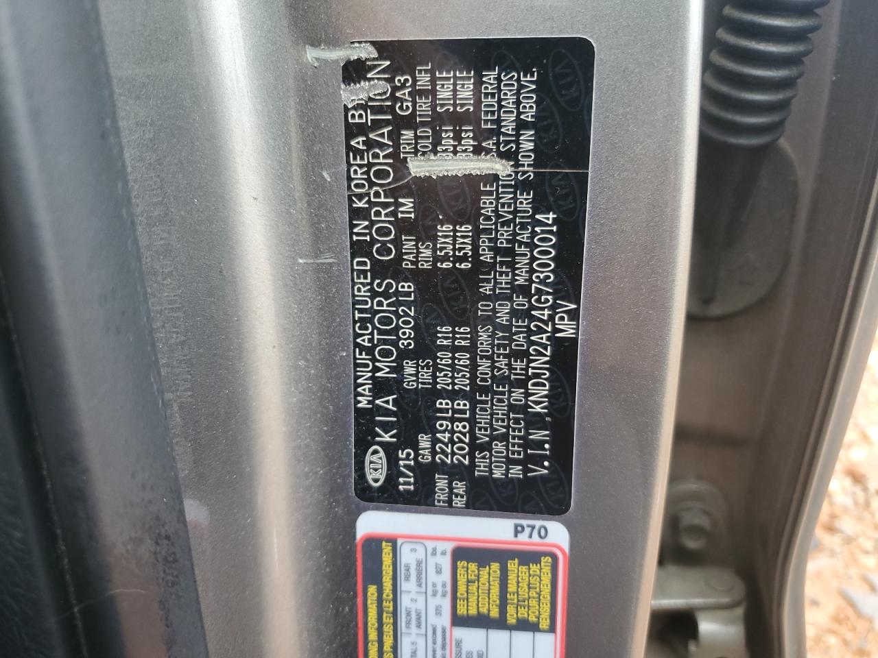 2016 Kia Soul VIN: KNDJN2A24G7300014 Lot: 66841505