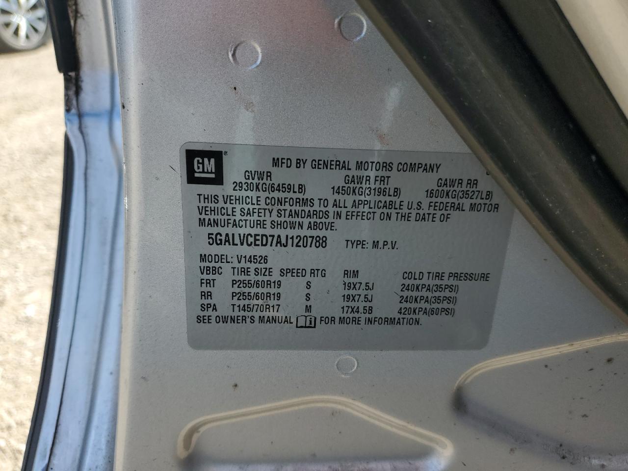 2010 Buick Enclave Cxl VIN: 5GALVCED7AJ120788 Lot: 80680815