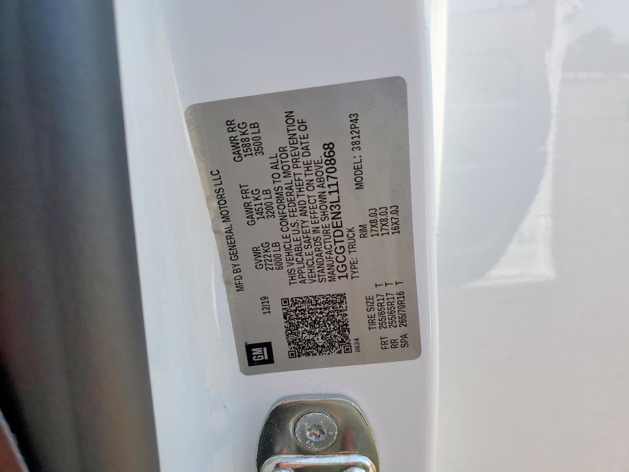 2020 Chevrolet Colorado Z71 VIN: 1GCGTDEN3L1170868 Lot: 70270055