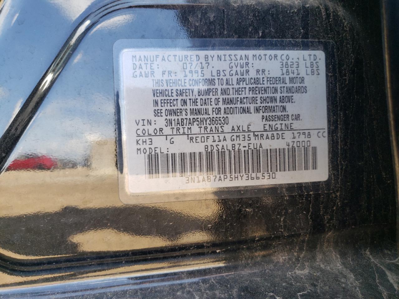 2017 Nissan Sentra S VIN: 3N1AB7AP5HY366530 Lot: 68225385