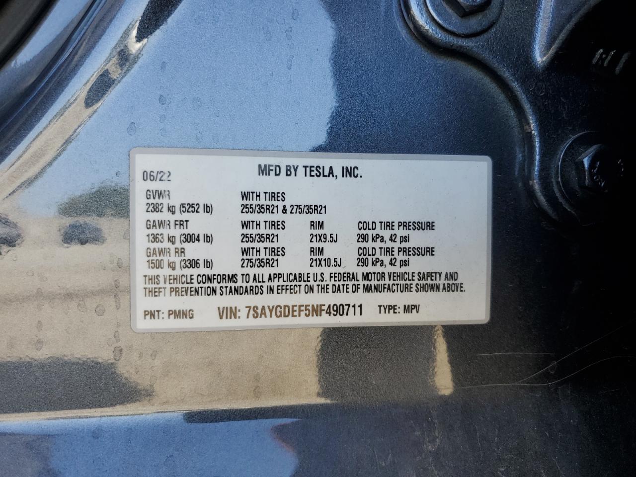 2022 Tesla Model Y VIN: 7SAYGDEF5NF490711 Lot: 68429555