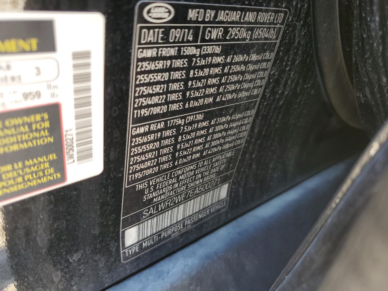 2014 Land Rover Range Rover Sport Hse VIN: SALWR2WF7EA500271 Lot: 70015335