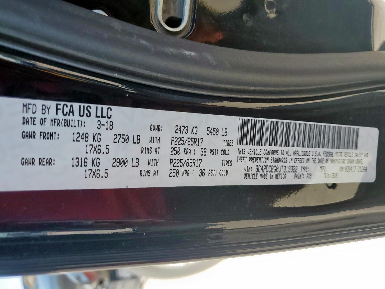 2018 Dodge Journey Sxt VIN: 3C4PDCBG0JT319322 Lot: 70094115