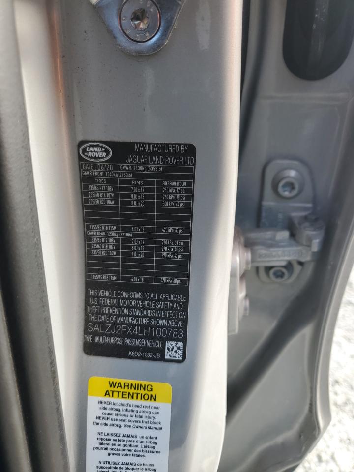 2020 Land Rover Range Rover Evoque S VIN: SALZJ2FX4LH100783 Lot: 69055405