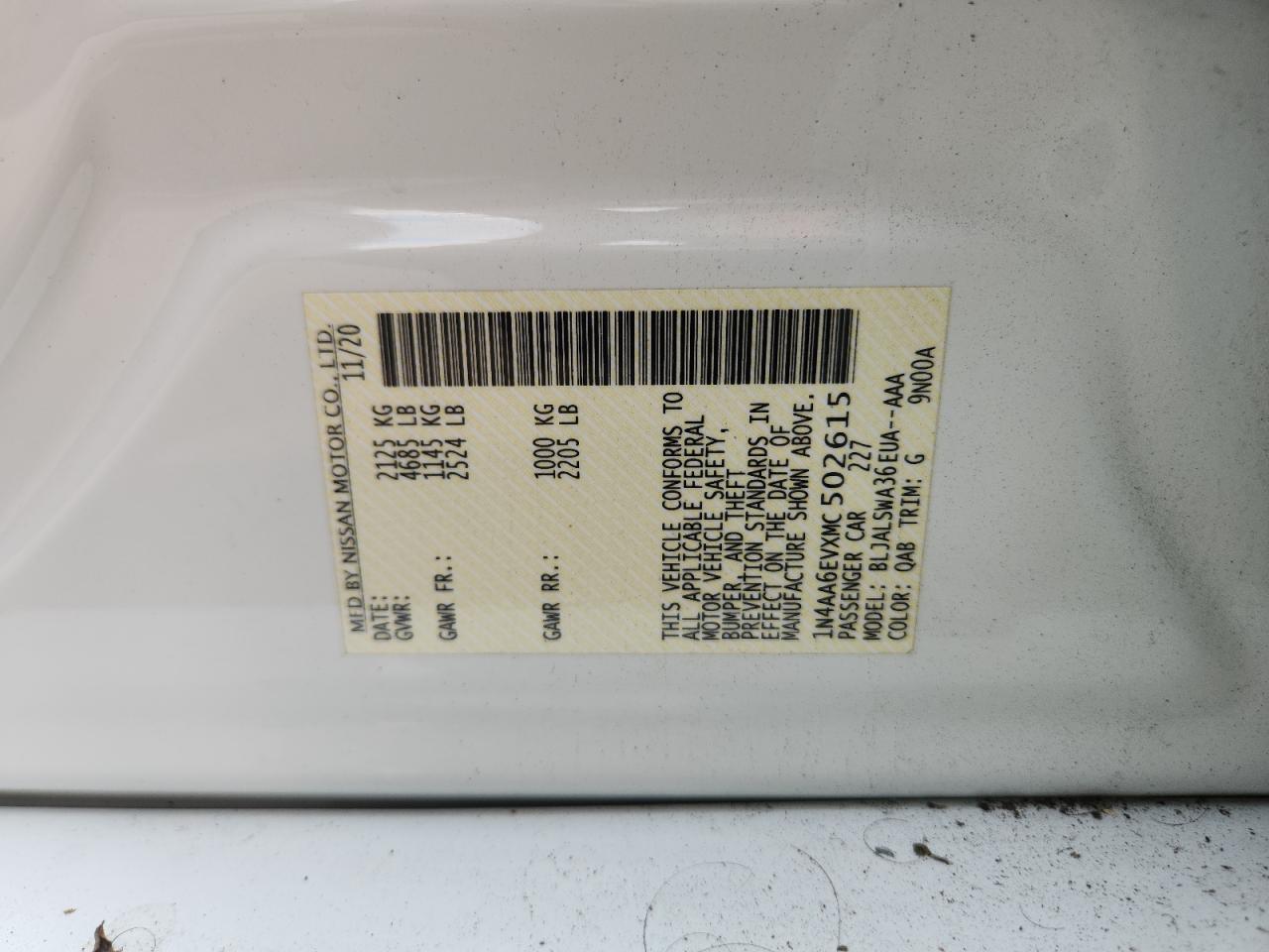 2021 Nissan Maxima Sr VIN: 1N4AA6EVXMC502615 Lot: 66988405