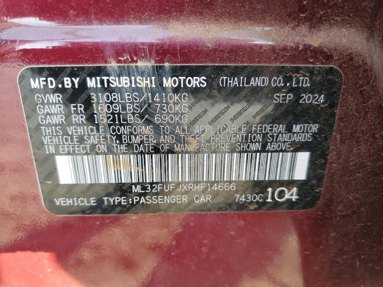 2024 Mitsubishi Mirage G4 Es VIN: ML32FUFJXRHF14666 Lot: 69581355
