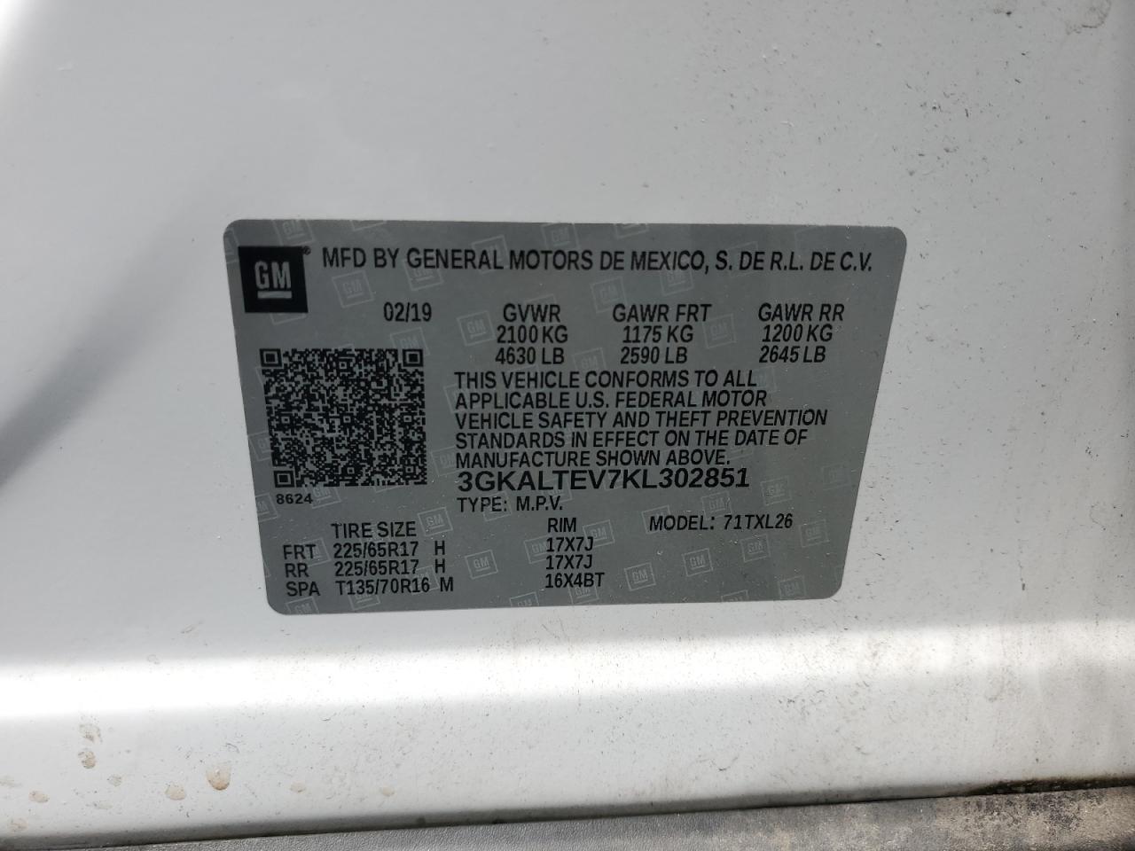 2019 GMC Terrain Sle VIN: 3GKALTEV7KL302851 Lot: 68862645