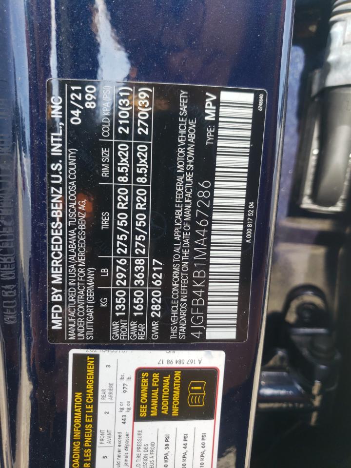 2021 Mercedes-Benz Gle 350 4Matic VIN: 4JGFB4KB1MA467286 Lot: 66449285