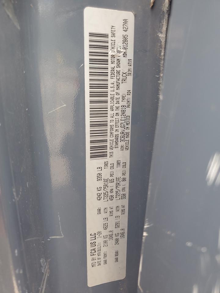 2020 Ram Promaster 3500 3500 High VIN: 3C6URVJG7LE124818 Lot: 69204175
