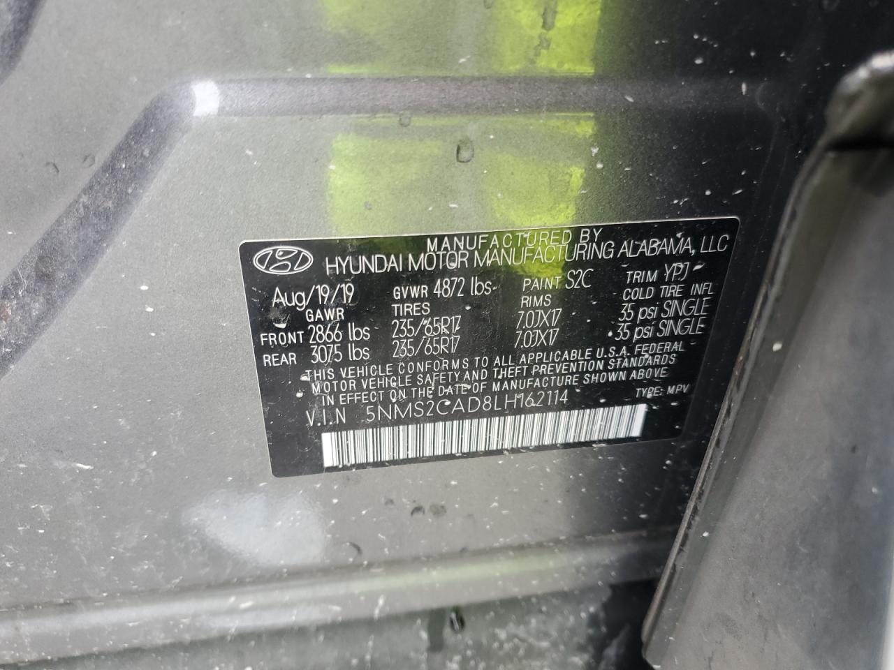 2020 Hyundai Santa Fe Se VIN: 5NMS2CAD8LH162114 Lot: 69353785