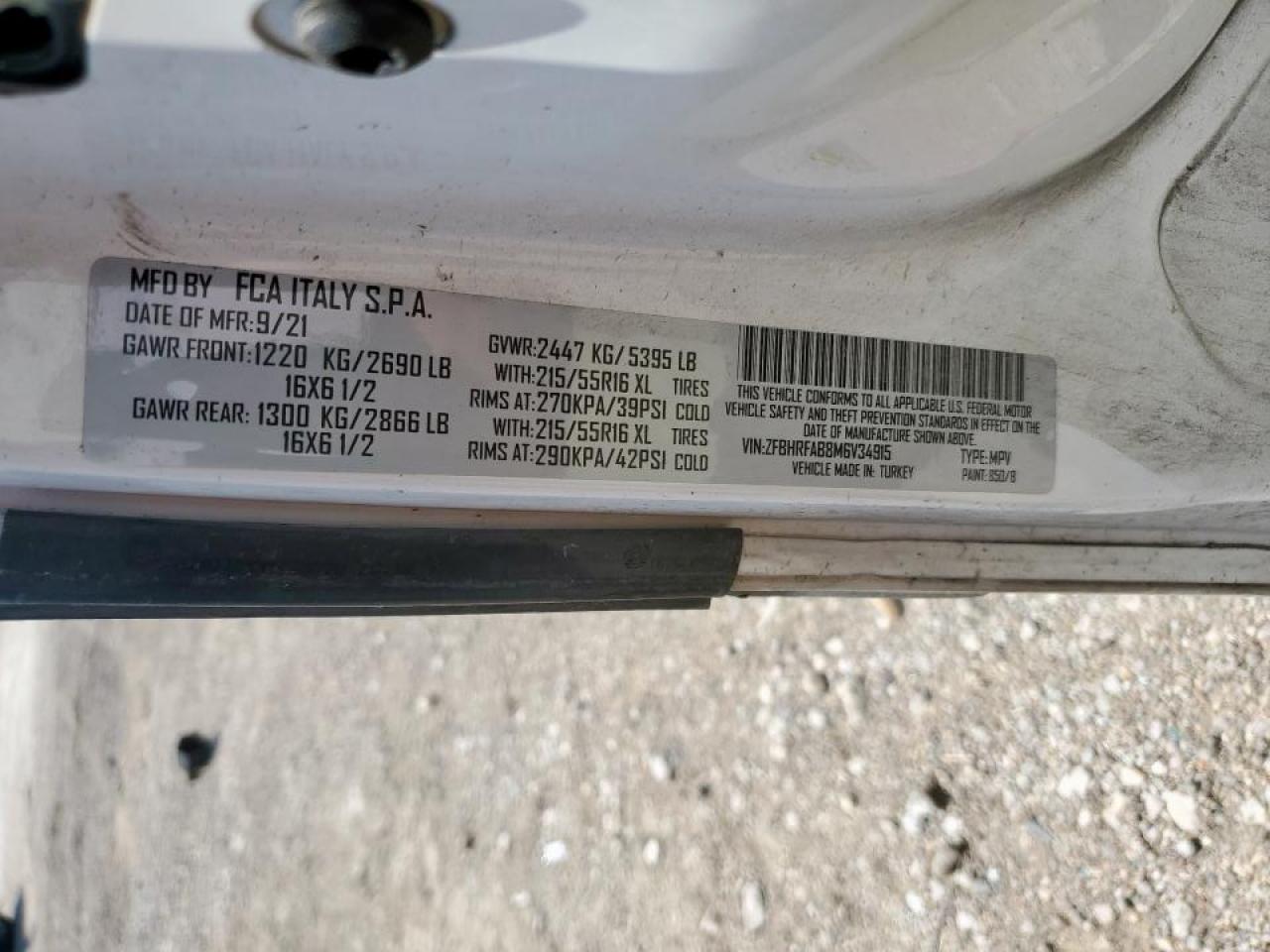 2021 Ram Promaster City VIN: ZFBHRFAB8M6V34915 Lot: 84647705