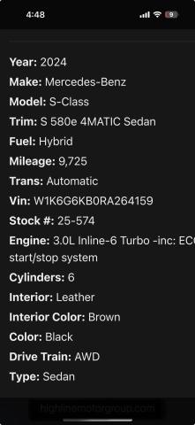 2024 MERCEDES-BENZ S S580E 4MATIC  